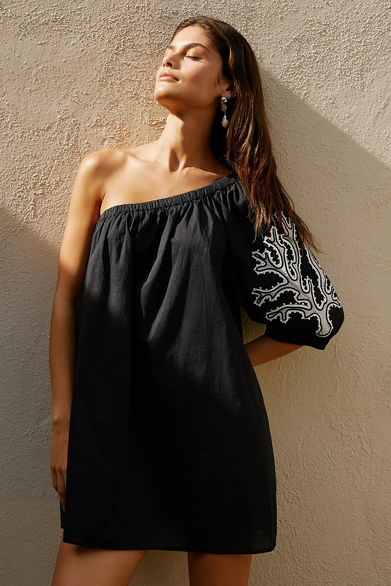 By Anthropologie One-Shoulder Embroidered Mini Dress | Anthropologie (US)