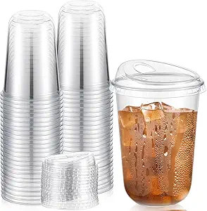50 Sets Clear Plastic Coffee Cups with Sip Lids, Disposable Plastic PET Crystal Cups for Iced Cof... | Amazon (US)
