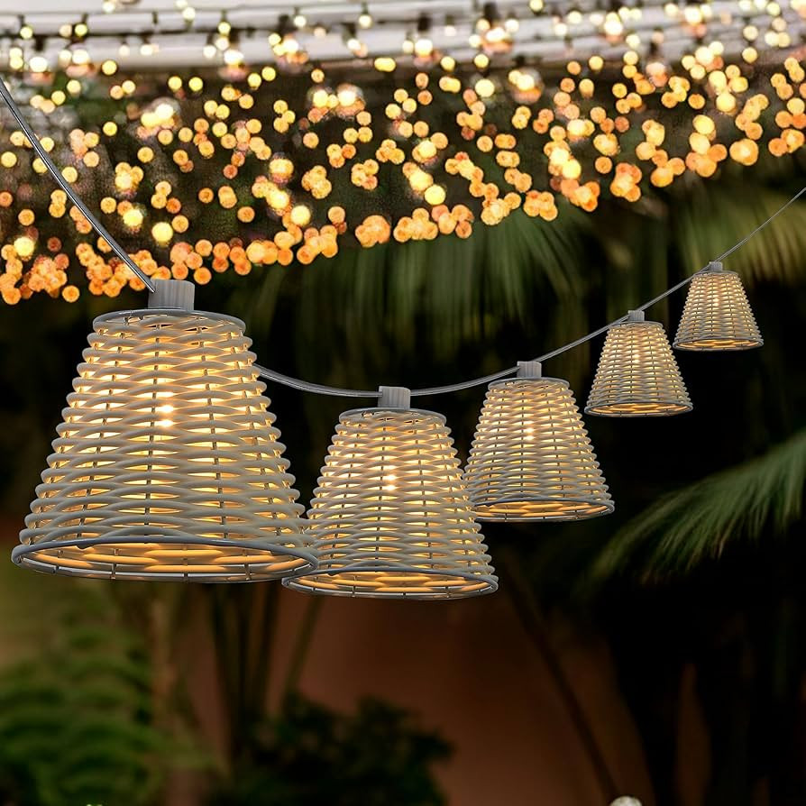 JONATHAN Y 10' White 10-Light Indoor/Outdoor LED String Lights for Patio, Classic Cottage Faux-Rattan Shaded Hanging Lights for Balcony, Deck, Coastal Decor (JYL8706B) - Amazon.com | Amazon (US)