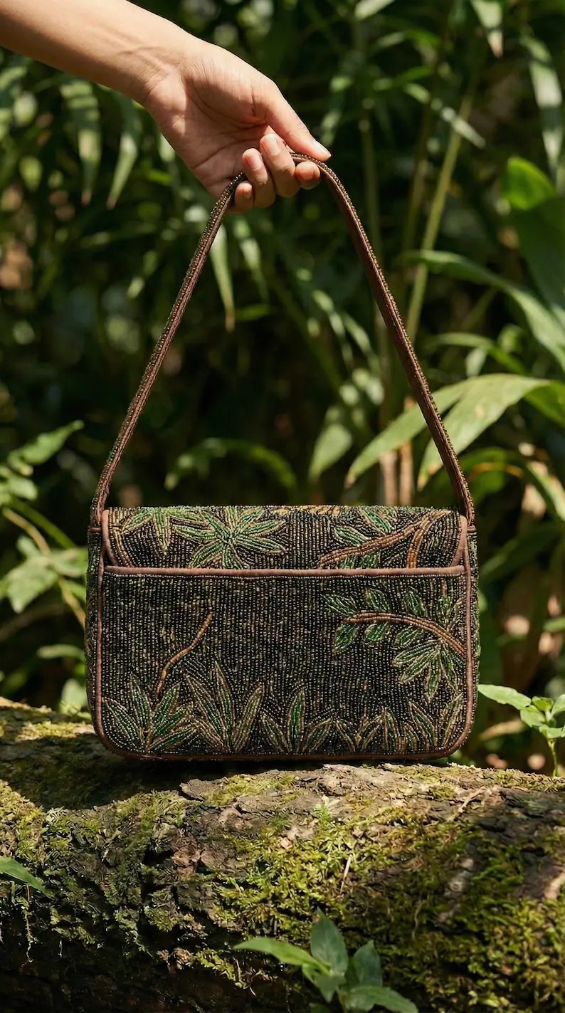 Orange, Brown and Green Tiger Beaded Handbag - Jungle Animal Embroidery Summer Shoulder Bag | Etsy (Global)