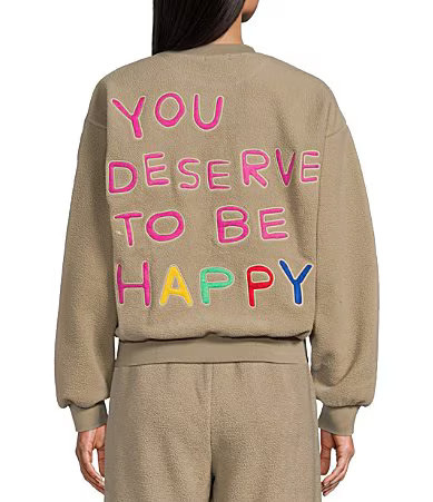 The Mayfair Group You Deserve to Be Happy Coordinating Crewneck Sweater Sweatshirt - S/M | Dillard's
