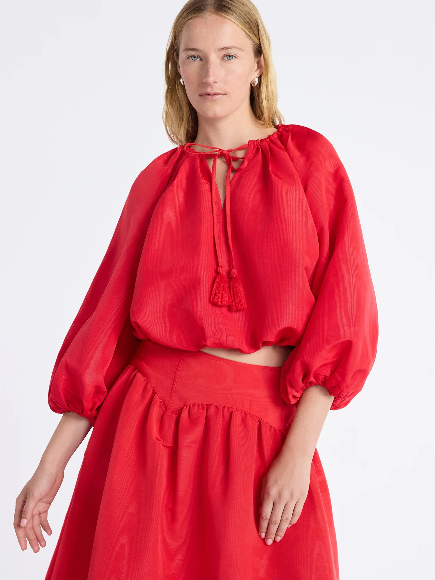 Free Assembly Women's and Women's Plus Bubble Hem Top with ¾-Length Sleeves, Sizes XS-4X | Walmart (US)