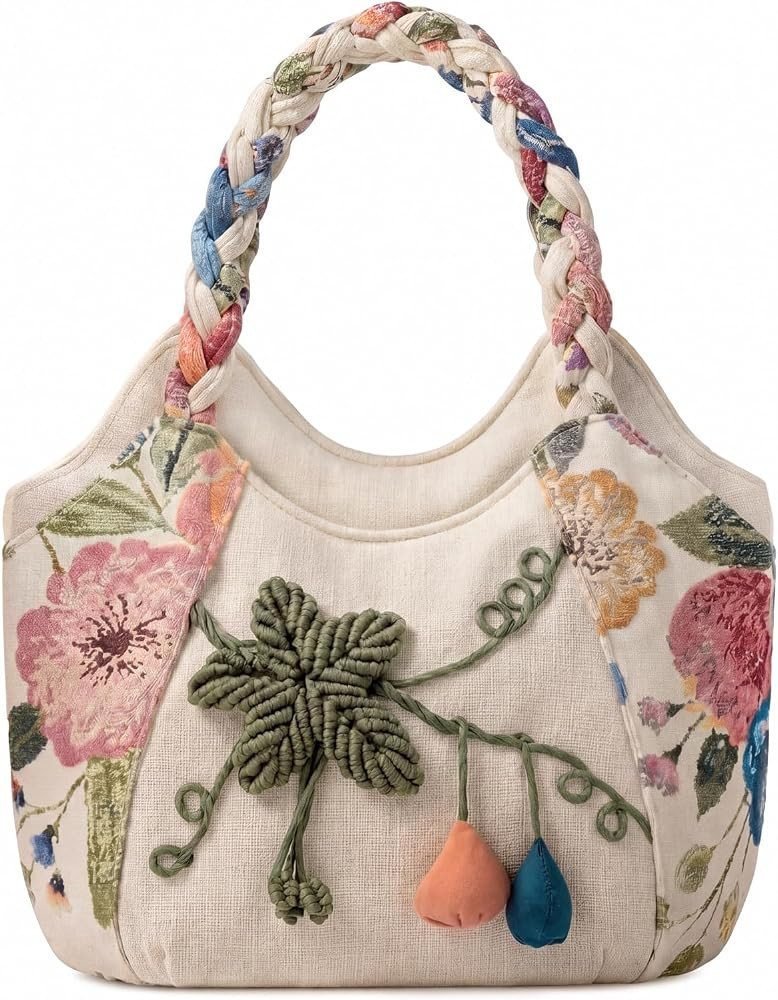 Aliceset Ladies Casual Hemp Handbag Vintage Embroidered Casual Purse Embroidery Multi Pocket Retr... | Amazon (US)