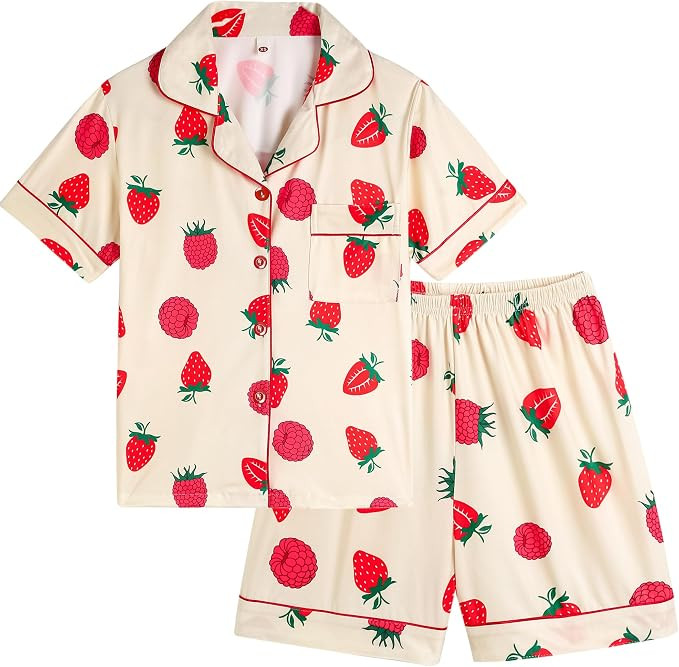 Vopmocld Girls 2PCS Pajama Sets Button Down Short Sleeve with Shorts Sleepwear Summer Cute Lounge... | Amazon (US)