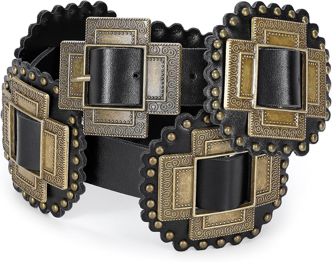 Women Western Concho Belt Leather Cowgirl Wide Boho Belt for Dresses Jeans | Amazon (US)