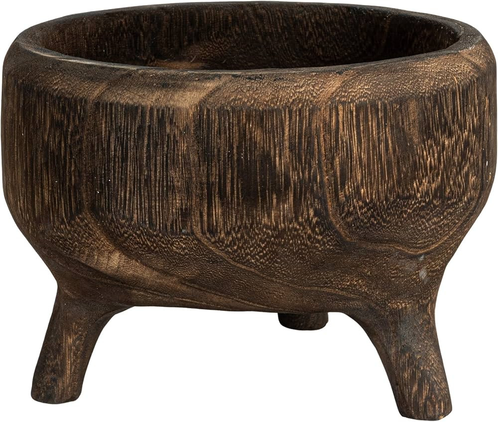 Creative Co-Op Rustic Paulownia Footed Wood Bowl, Charred Brown | Amazon (US)