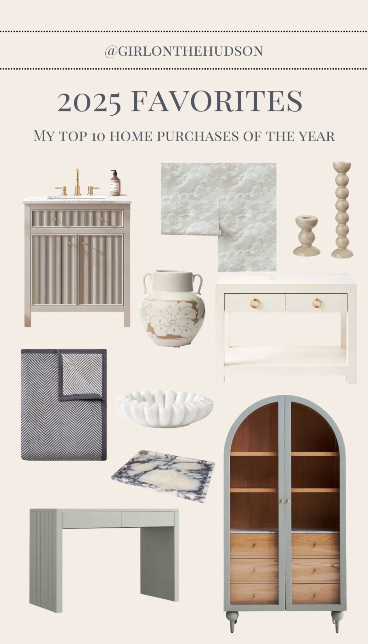 My top 10 home purchases of the year! 

The prettiest bathroom vanity, our Anthropologie dining room display cabinets, bobbin candlesticks,  marble fray (from Amazon!), our living room peel-and-stick wallpaper, the coziest fleece blanket, our bedside tables, a gorgeous vase and my marble bowl that I keep moving from room to room! 

#LTKSeasonal #LTKHome #LTKFindsUnder100