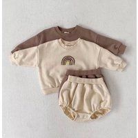 Unisex Neutral Rainbow Sweatshirt & Shorts Set, Baby Slouchy Sweater, Clothes Set, Boho Baby Cloth | Etsy (US)