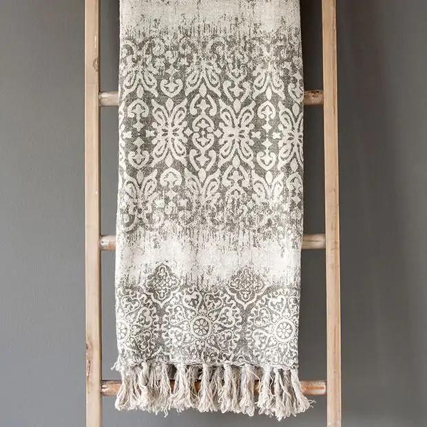 Greyscale Linen Throw Blanket | Antique Farm House