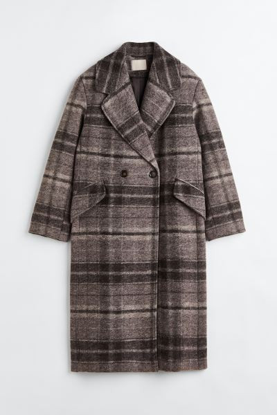 Wool-blend coat - Grey/Checked - Ladies | H&M GB | H&M (UK, MY, IN, SG, PH, TW, HK)