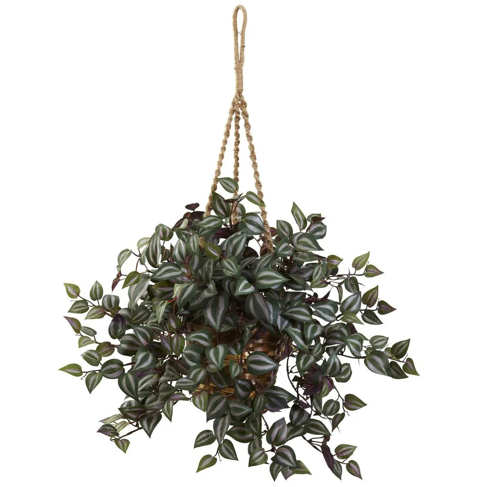 Nearly Natural Wandering Jew Artificial Plant in Hanging Basket, Green | Walmart (US)