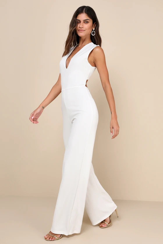 Thinking Out Loud White Backless Jumpsuit | Lulus