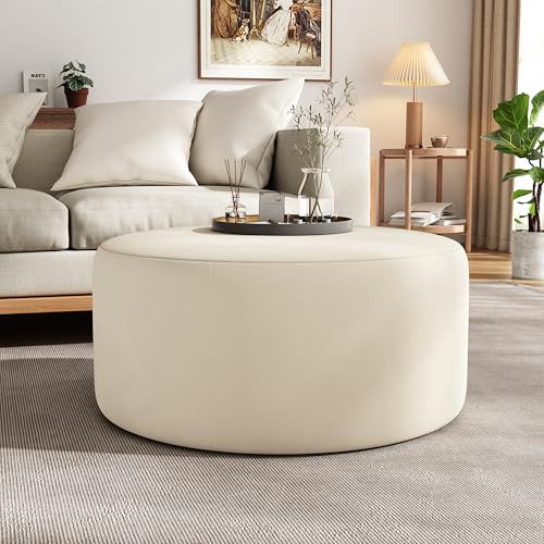 Christopher Knight Home 30" Ottoman Foot Stool Round,Velvet Pouf Footstool Ottoman Seat,Modern Side Table for Living Room Bedroom Home Decor,Cream | Amazon (US)