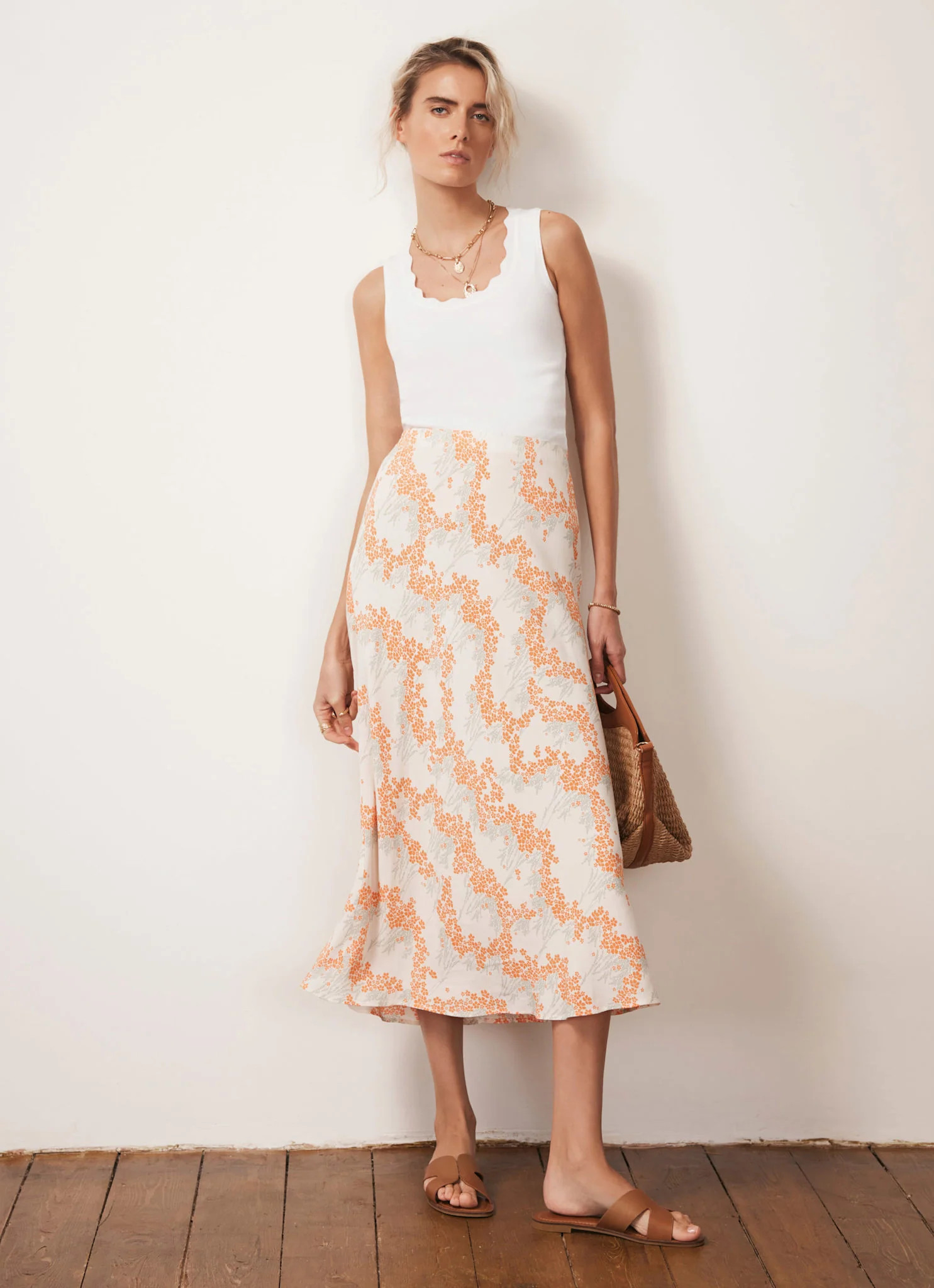 Cream Floral Print Midi Slip Skirt | Mint Velvet - US