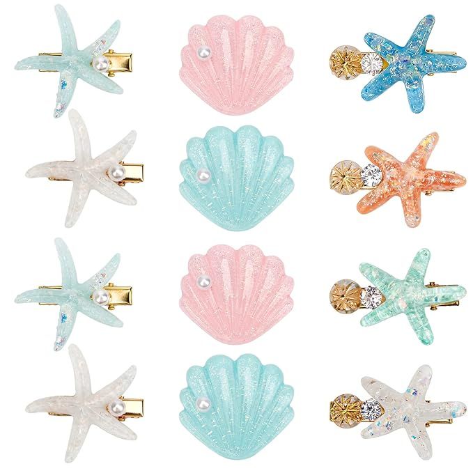 12 Pieces Shell Pearl Starfish Hair Clip Set, Catcan Seashell Hair Clips Starfish Alligator Hair ... | Amazon (US)