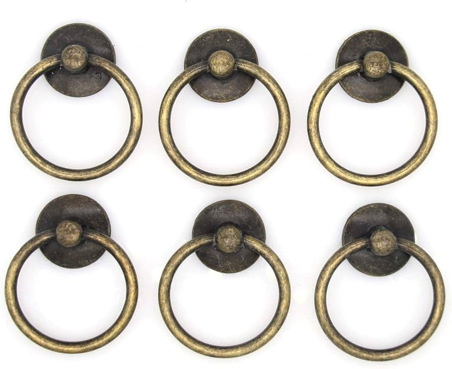 LXZ 6 PCs Cabinet Hardware Drop Ring Pulls Drawer Ring Handles, Ring Diameter 1-11/16-in (4.3 cm)... | Amazon (US)