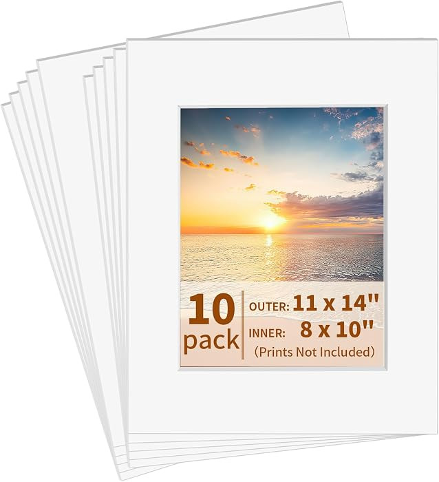 Picture Frame Mats, 11\u00d714 Matted to 8\u00d710 Photo Mat, Acid Free, White | Amazon (US)