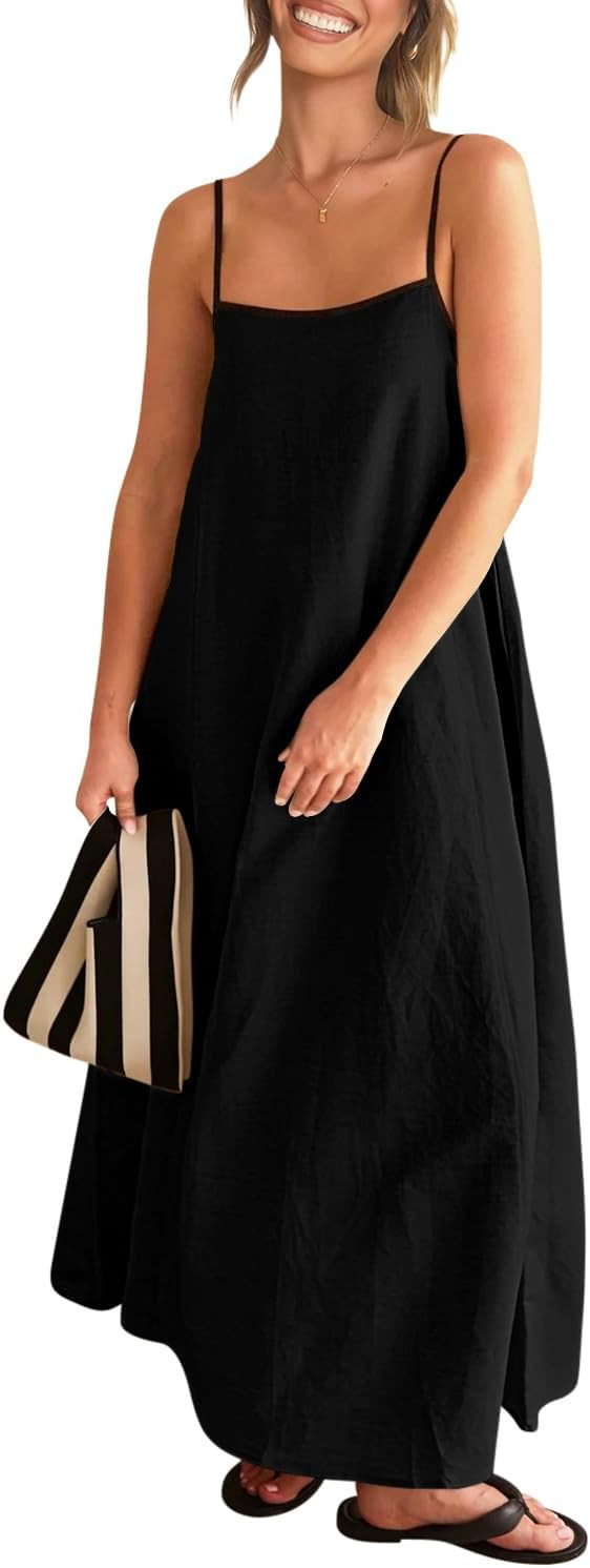 Shy Velvet Women's 2024 Summer Linen Maxi Dress Contrast Spaghetti Strap Dress Backless Sleeveles... | Amazon (US)