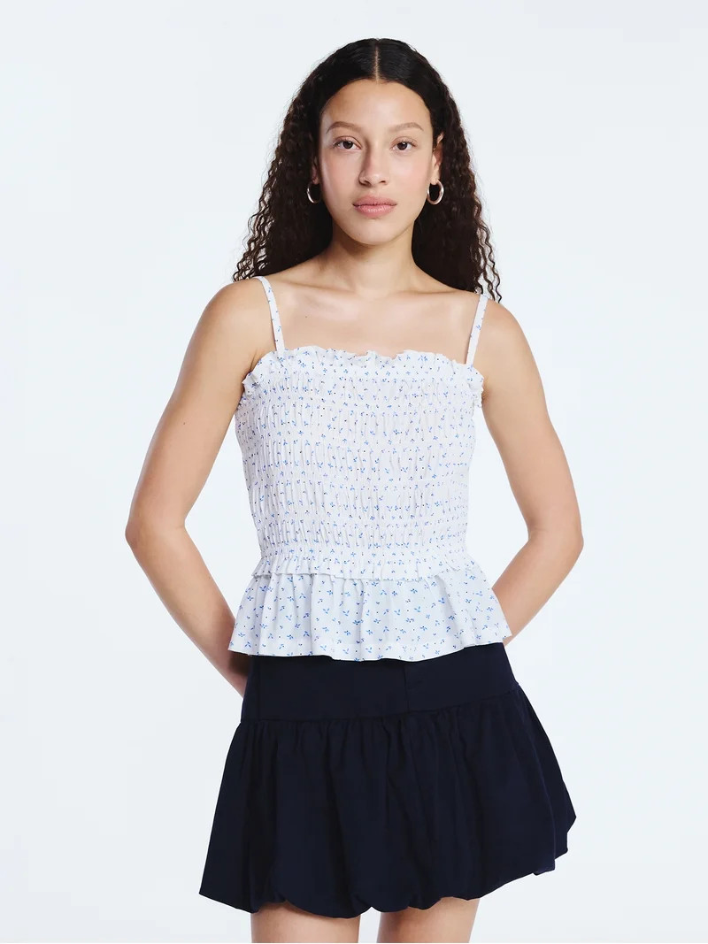 Free Assembly Women's Smocked Top with Peplum Hem, Sizes XS-XXL | Walmart (US)
