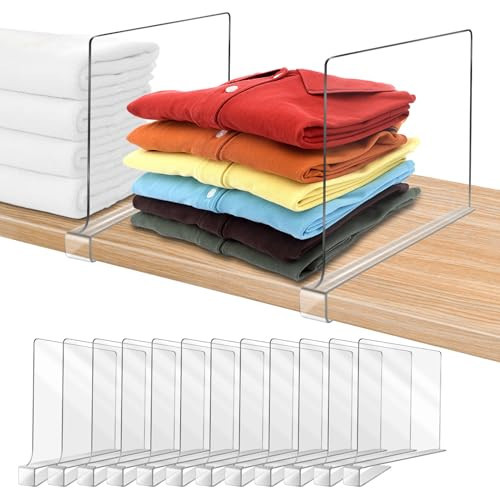 Acrylic Shelf Dividers, Clear Shelf Divider for Closet Organization 12PCS Closet Shelf Divider Closet Dividers for Shelves Shelf Organizer for Closet Shelf Organizer for Wood Closet Cabinets Separator | Amazon (US)