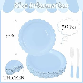 50 Pcs Light Blue Scalloped Paper Plates 7 Inch Disposable Baby Blue Scalloped Dinner Plates for ... | Amazon (US)