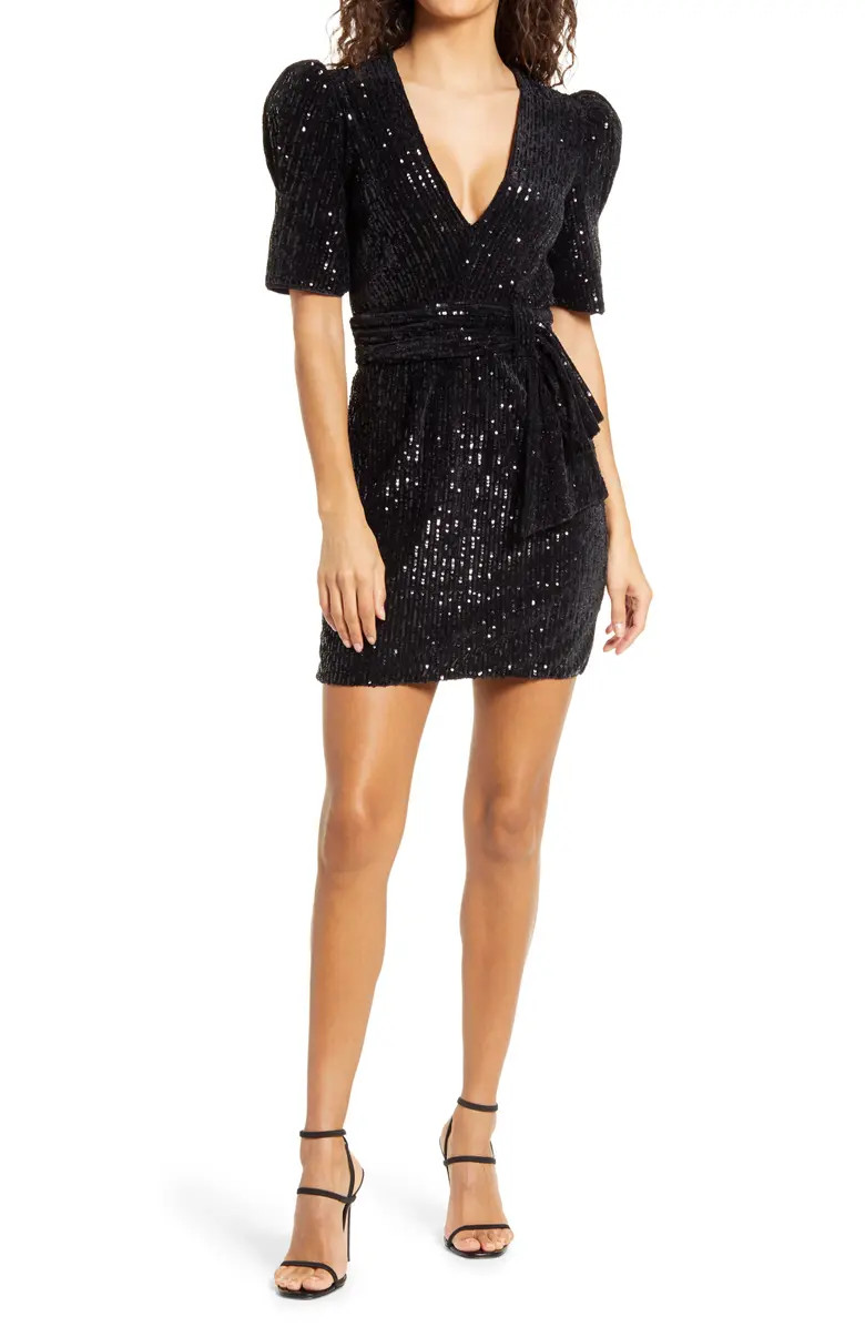 Fauna Sequin Black Velvet Minidress | Nordstrom