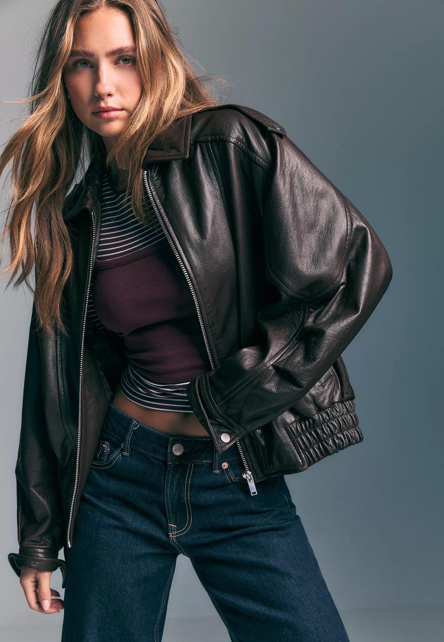 Oversize leather jacket | Stradivarius (UK)