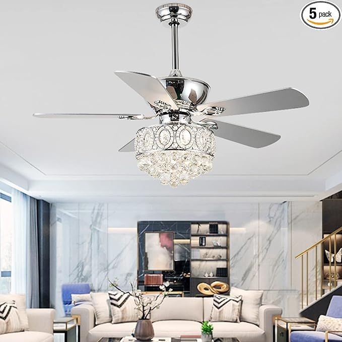 Morpholife 52” Crystal Ceiling Fan with Lights Remote Control, Modern Chandelier Fan, Indoor Gl... | Amazon (US)