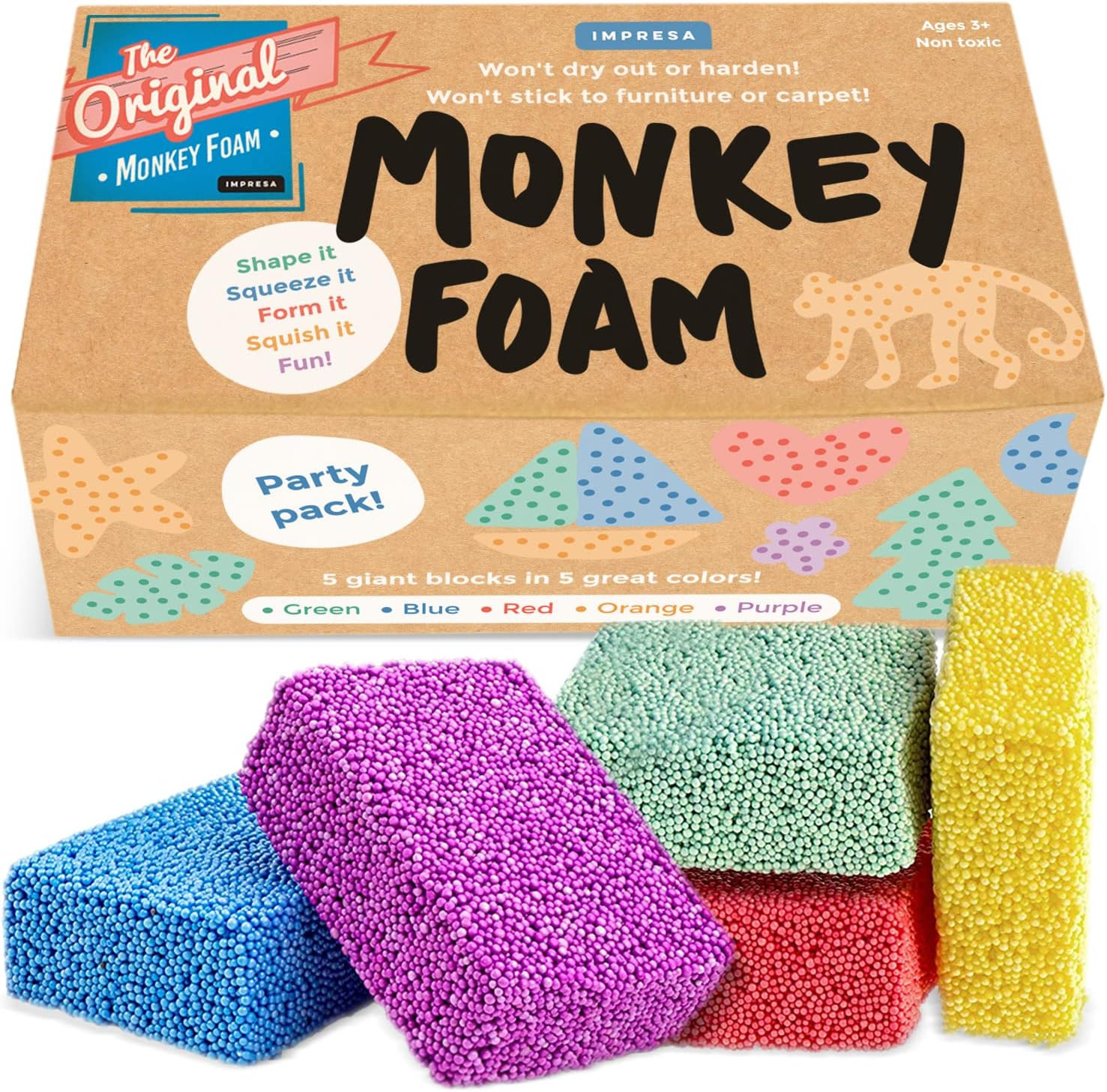 IMPRESA Original Monkey Foam - 5 Giant Blocks in 5 Great Colors - Excellent for Creative Play - E... | Amazon (US)