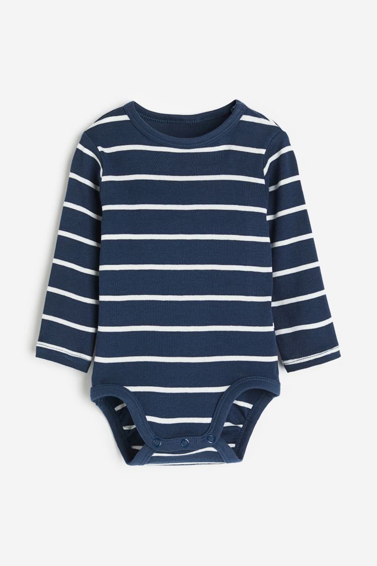 Long-sleeved Bodysuit - Dark blue/striped - Kids | H&M US | H&M (US + CA)