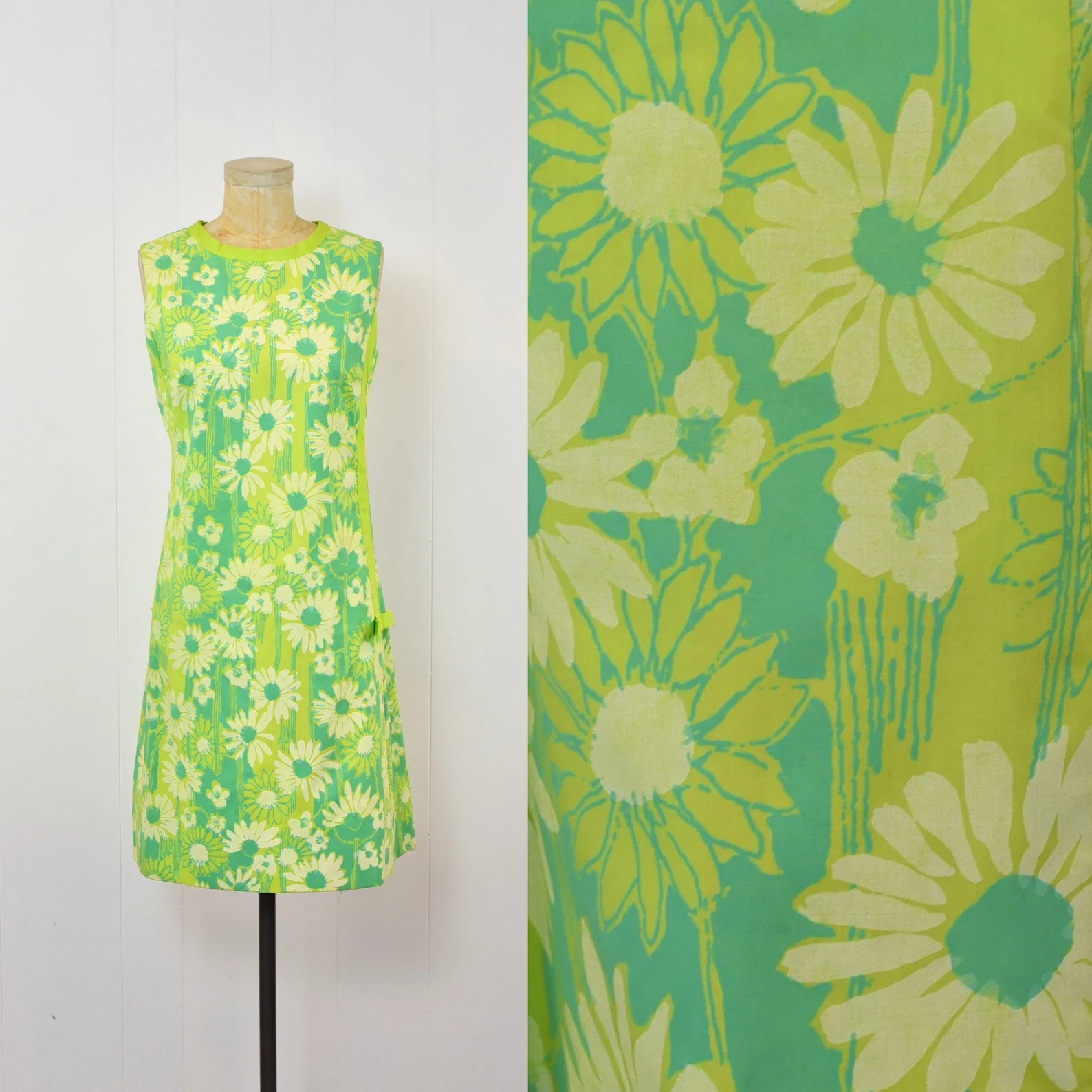 1960s Lilly Pulitzer Green Teal Daisy Floral Print Bow Shift Sun Dress Volup - Etsy | Etsy (US)