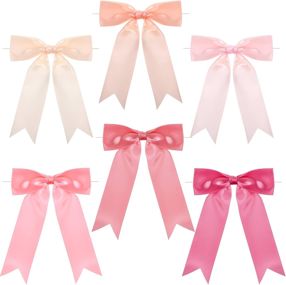 48 Pcs Pink Tie Bows 5 x 7 Pastel Satin Ribbon Bows with Twist Tie Craft Bows for Valentine's Day... | Amazon (US)