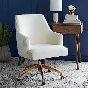 Safavieh Home Collection Kaisley Cream/Gold Puckered Adjustable Swivel Office Chair | Amazon (US)