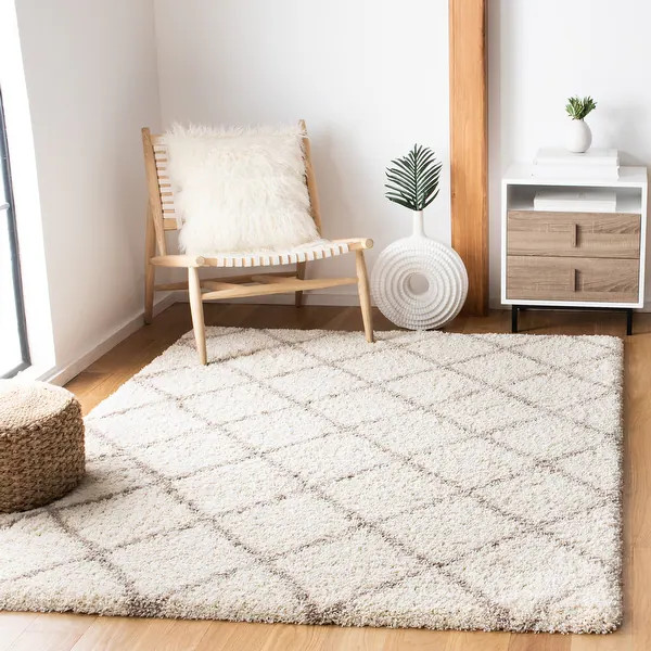 SAFAVIEH Hudson Shag Kristrin Trellis 2-inch Thick Rug - 8' x 10' - Ivory/Beige | Bed Bath & Beyond