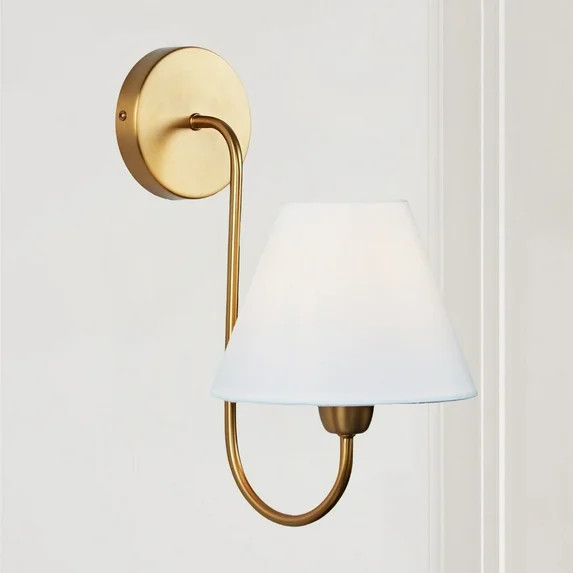 Gleaming Elegance Wall Sconce with Antique Brass&White Linen Shade,Indoor Sconce for Living&Bedro... | Walmart (US)