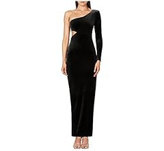 L'VOW Women's Elegant One Shoulder Long Sleeve Cutout Maxi Velvet Dress for Party Night | Amazon (US)