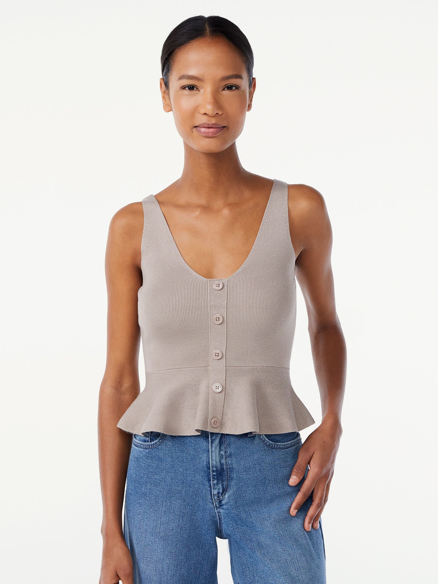 Scoop Women's Peplum Tank Top with Button Front - Walmart.com | Walmart (US)