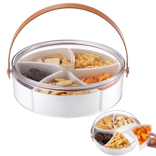 Divided Serving Tray with Lid and Handle, Snackle Box Charcuterie Container Portable Snack Platters for Candies, Fruits, Nuts, Appetizers, 5-Compartment Food Storage Organizer for Party | Amazon (US)