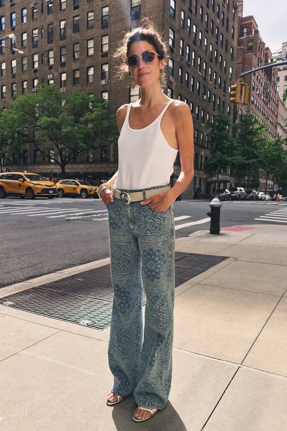 ZW COLLECTION HIGH WAIST JACQUARD FLARE JEANS | Zara US