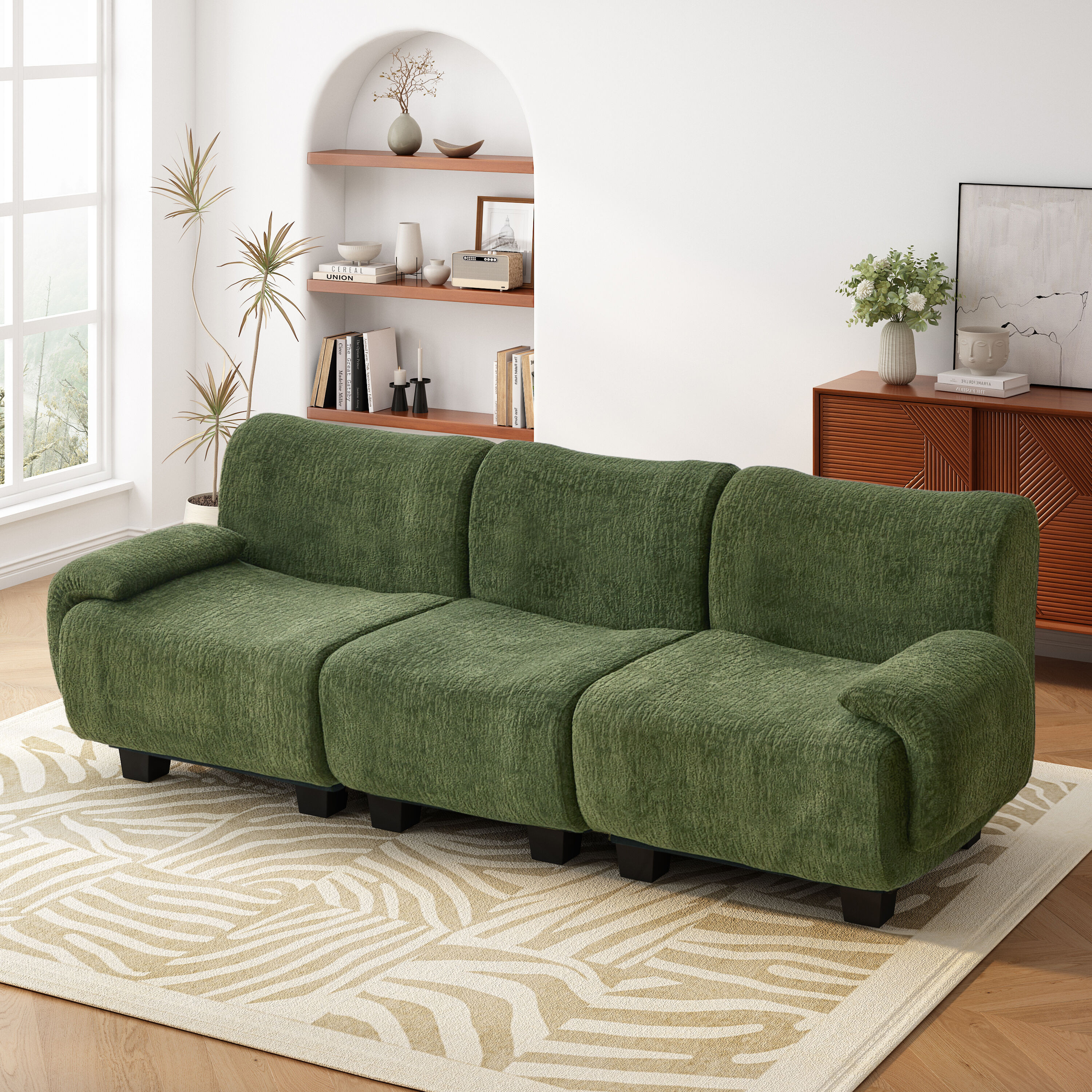 Christopher Knight Home Modern 3-seater Green Sofa 94.5 inches Sofa Couch Chenille Upholstered Sofa | 340992 | Lowe's