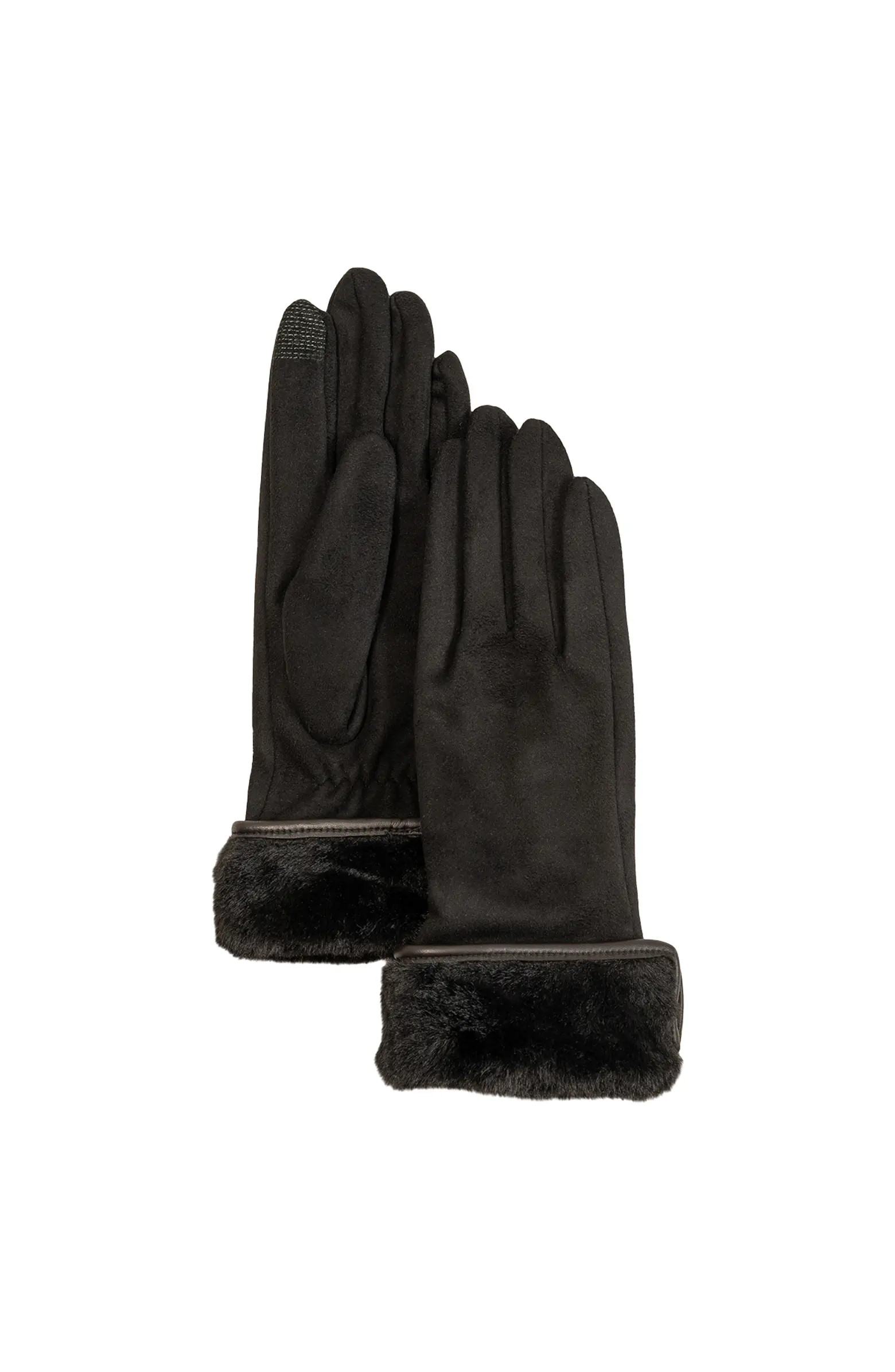 Stretch Suede Fold-Up Faux Fur Cuff Gloves | Nordstrom