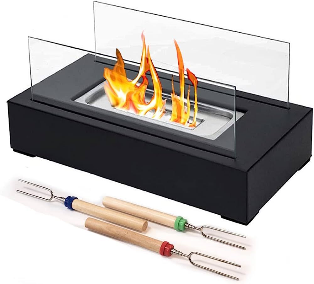 ROZATO Tabletop Fire Pit with Roasting Sticks, Portable Indoor/Outdoor Mini Small Fireplace, Tabl... | Amazon (US)