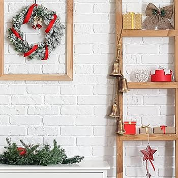 KI Store Triangular Christmas Bell Cluster 4pcs Hanging Metal Cow Bells on Jute Rope for Wreath G... | Amazon (US)
