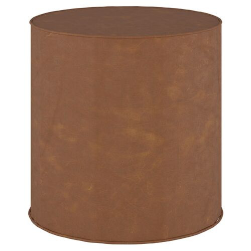 Harper Round Ottoman - Faux Leather - Beige | One Kings Lane