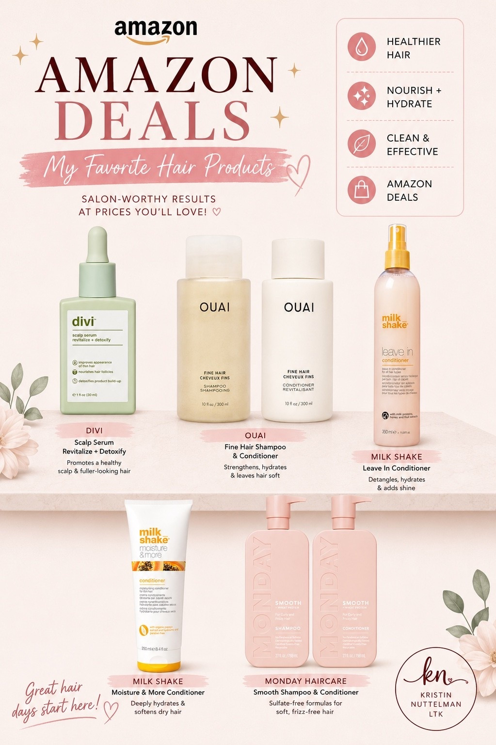 ✨ AMAZON HAIR DEALS ✨

These are the products I keep reaching for again and again. 🙌

🤍 Divi
🤍 OUAI
🤍 Milk Shake
🤍 Monday Haircare

If you’ve been wanting to try them, now is the time to grab them on sale!

🛒 Shop all my favorites in LTK. Comment HAIR and I’ll send the link!

#LTKselfcare #LTKSaleAlert #LTKBeauty