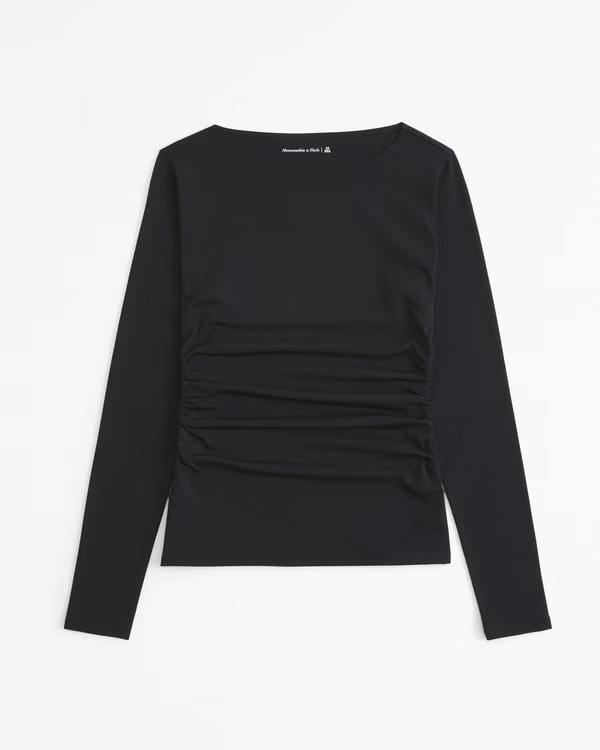 Women's Long-Sleeve Stretch Crepe Slash Top | Women's Tops | Abercrombie.com | Abercrombie & Fitch (US)