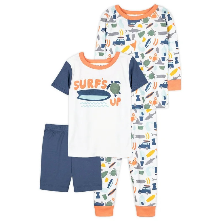 Little Star Organic Baby & Toddler Boy 4 Pc Short & Long Sleeve Shirts, Shorts & Pants Pajamas, S... | Walmart (US)