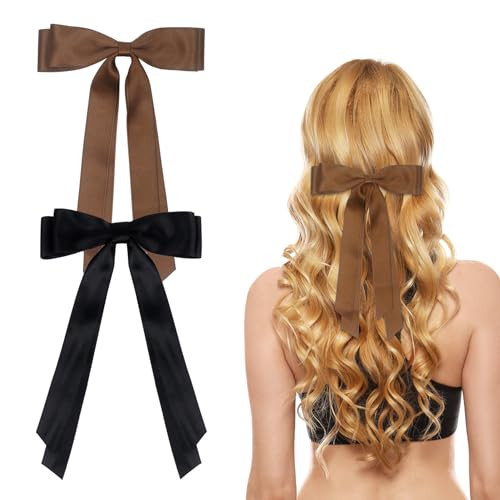 2 Pack Bow Hair Clips, Black Hair Bows for Girls and Women, Hair Barrette Hair Ribbon Bow Clips(Black, Brown) | Amazon (UK)
