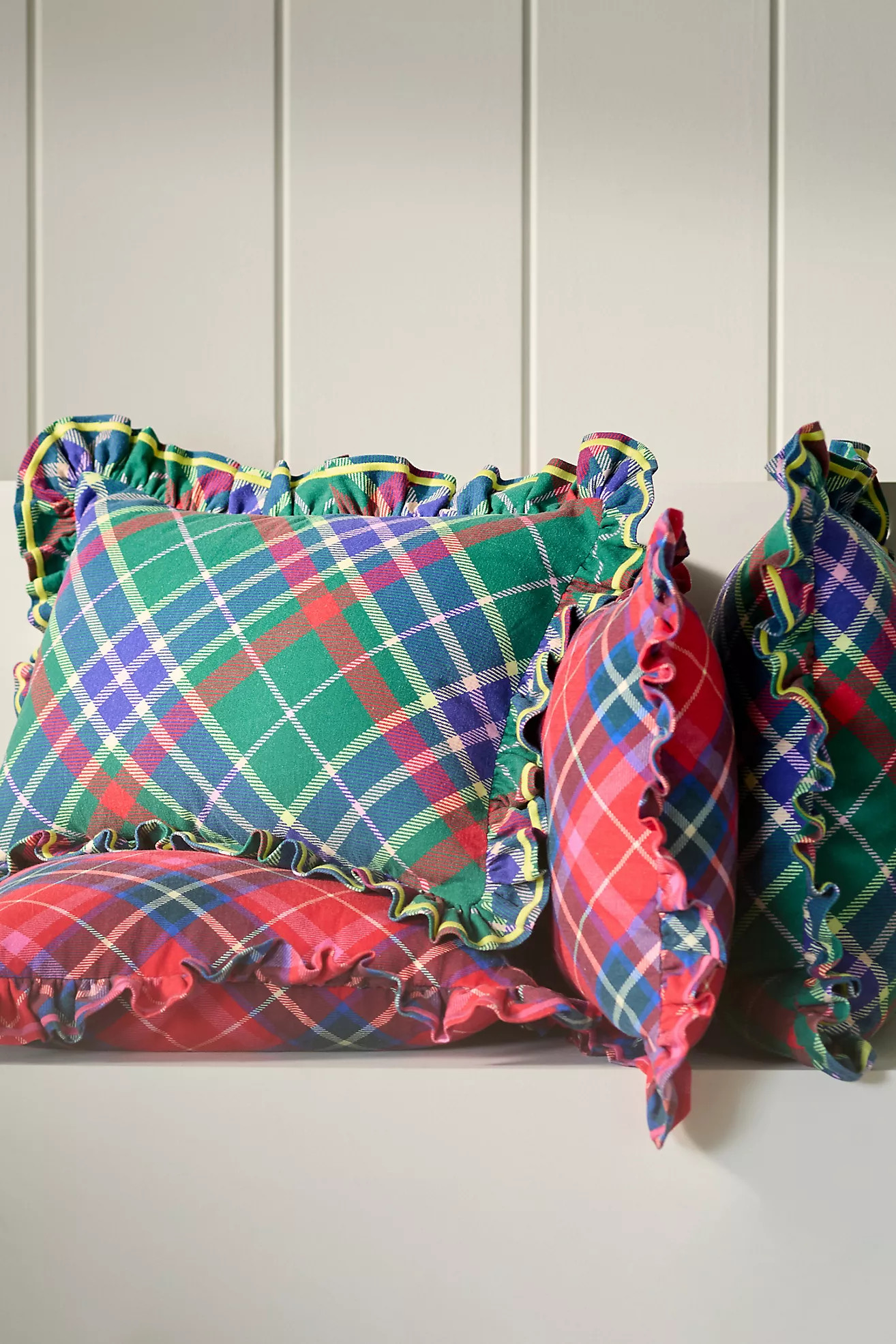 Tartan Cotton Embroidered Ruffle Pillow | Anthropologie (US)