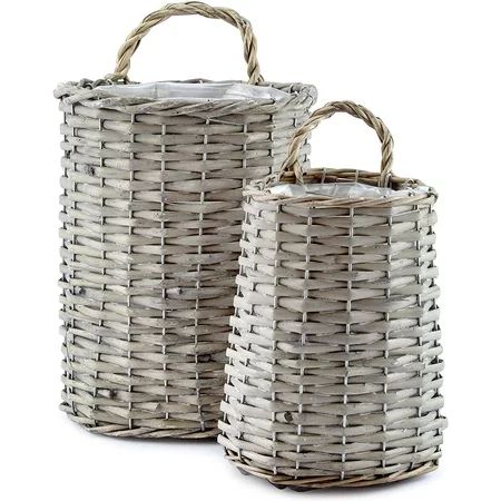 Wall Hanging Baskets (Set of 2); Woven Wicker Rustic Farmhouse Gray Washed Door Baskets Small and Me | Walmart (US)